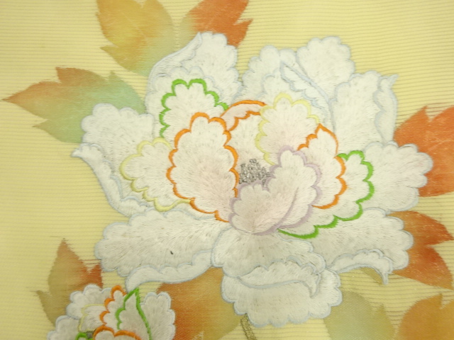 アンティーク　絽牡丹模様刺繍名古屋帯